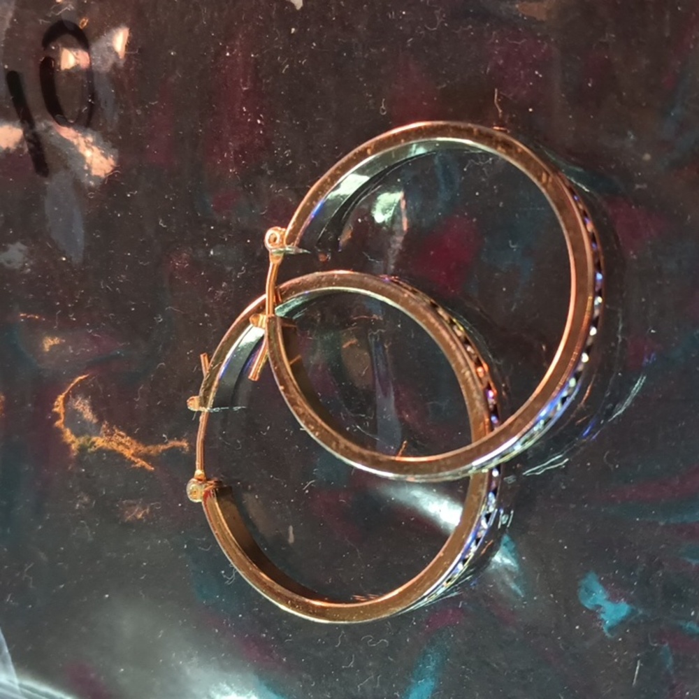 Gold hoop earrings with rhinestones